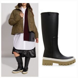 Tory Burch Hurricane Tall Lug Boot Perfect Black Rubber Boot Size 9 NEW